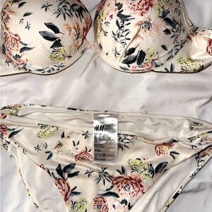 H&M Floral Print Bikini Set - Cream and Pink